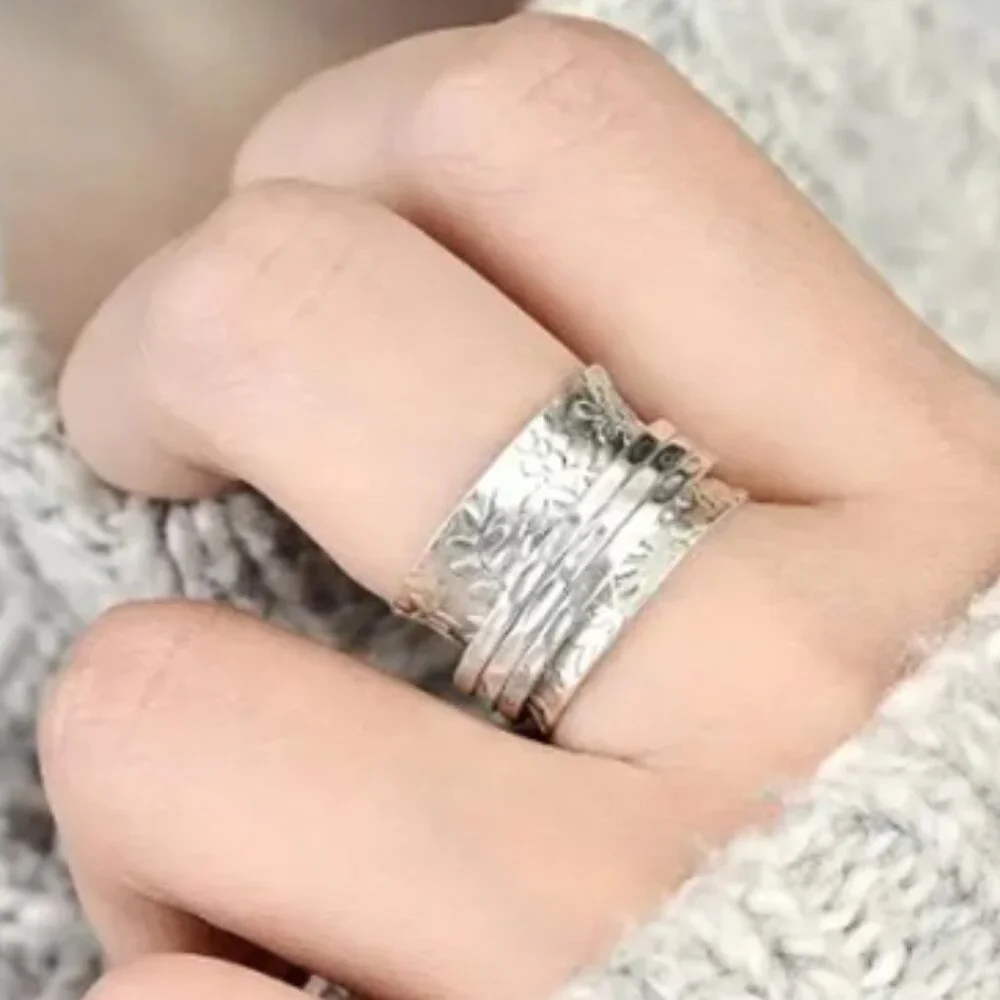 Vintage Boho Style Silver Wide Band Spinner Ring